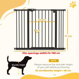 PawHut Dog Gate for Stairs Dog Gate Pet Gate with Openable Metal Frame, for Doorways, Corridors, Staircases, 74-100Wcm, Black - Aosom UK - thumbnail 3