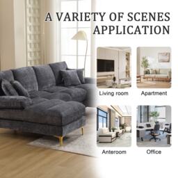 U-Shaped Modular Sofa with Pillows, Double Chaise, Rubber Pads, Chenille Fabric Sectional Couch for Living Room, 272L x 136W x 88H cm, Gray - Aosom UK - thumbnail 6