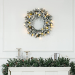 HOMCOM Christmas Wreaths for Front Door for Front Door with LED Lights, Pine Cones, 60cm Pre-Lit Wreath for Windows, Wall, Green - Aosom UK - thumbnail 2