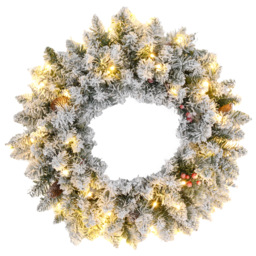HOMCOM Christmas Wreaths for Front Door for Front Door with LED Lights, Pine Cones, 60cm Pre-Lit Wreath for Windows, Wall, Green - Aosom UK