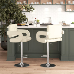 Upholstered Swivel Bar Stool, Set of 2 Height Adjustable Barstool with Back, Armrest, Footrest for Kitchen, White - thumbnail 2