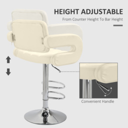 Upholstered Swivel Bar Stool, Set of 2 Height Adjustable Barstool with Back, Armrest, Footrest for Kitchen, White - thumbnail 4