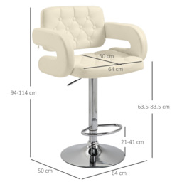 Upholstered Swivel Bar Stool, Set of 2 Height Adjustable Barstool with Back, Armrest, Footrest for Kitchen, White - thumbnail 3