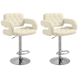 Upholstered Swivel Bar Stool, Set of 2 Height Adjustable Barstool with Back, Armrest, Footrest for Kitchen, White - thumbnail 1