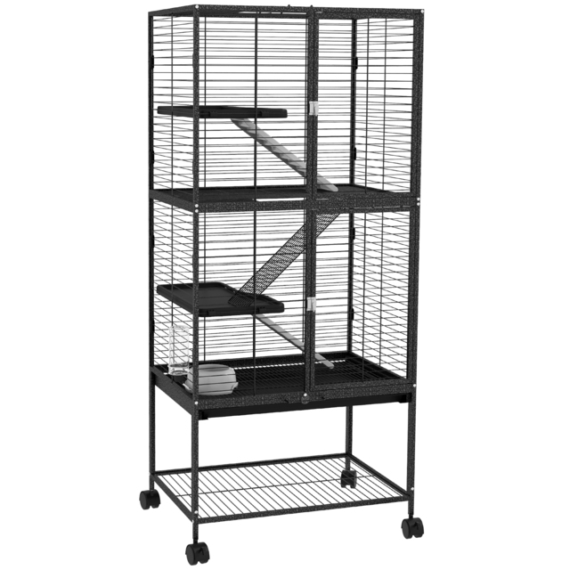 PawHut Rolling Chinchilla Cage, Small Animal Cage for Ferrets w/ Three Doors, Storage, Shelf, Tray Tray, Bowl, Water Bottle - image 1