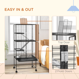 PawHut Rolling Chinchilla Cage, Small Animal Cage for Ferrets w/ Three Doors, Storage, Shelf, Tray Tray, Bowl, Water Bottle - thumbnail 7