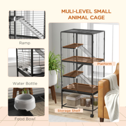 PawHut Rolling Chinchilla Cage, Small Animal Cage for Ferrets w/ Three Doors, Storage, Shelf, Tray Tray, Bowl, Water Bottle - thumbnail 5
