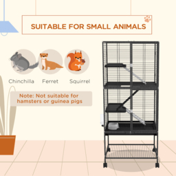 PawHut Rolling Chinchilla Cage, Small Animal Cage for Ferrets w/ Three Doors, Storage, Shelf, Tray Tray, Bowl, Water Bottle - thumbnail 4