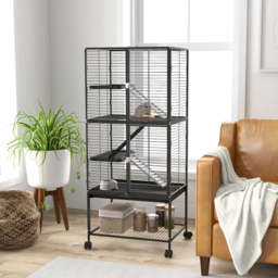 PawHut Rolling Chinchilla Cage, Small Animal Cage for Ferrets w/ Three Doors, Storage, Shelf, Tray Tray, Bowl, Water Bottle - thumbnail 2