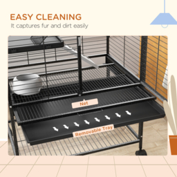 PawHut Rolling Chinchilla Cage, Small Animal Cage for Ferrets w/ Three Doors, Storage, Shelf, Tray Tray, Bowl, Water Bottle - thumbnail 8