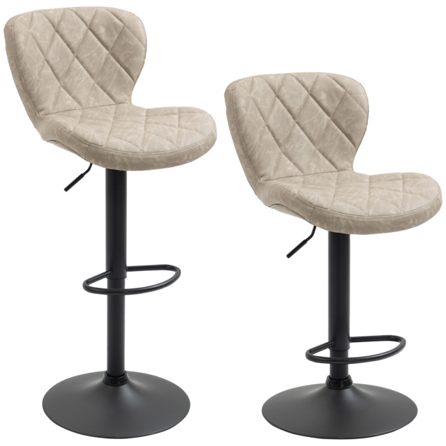 HOMCOM Swivel Bar Chair: Diamond Pattern PU Seat with Backrest & Footrest, Steel Frame, Bar Stools, Counter Bar Stool, Light Grey - Aosom UK - image 1