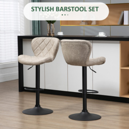 HOMCOM Swivel Bar Chair: Diamond Pattern PU Seat with Backrest & Footrest, Steel Frame, Bar Stools, Counter Bar Stool, Light Grey - Aosom UK - thumbnail 4