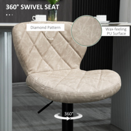 HOMCOM Swivel Bar Chair: Diamond Pattern PU Seat with Backrest & Footrest, Steel Frame, Bar Stools, Counter Bar Stool, Light Grey - Aosom UK - thumbnail 6