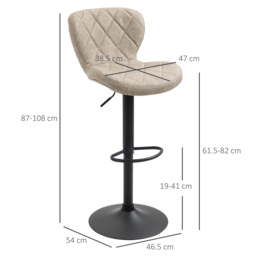 HOMCOM Swivel Bar Chair: Diamond Pattern PU Seat with Backrest & Footrest, Steel Frame, Bar Stools, Counter Bar Stool, Light Grey - Aosom UK - thumbnail 3