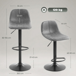 HOMCOM Bar Stools Set of 2, Modern Swivel Barstools with Footrest for Kitchen Island and Dining Room, Grey - thumbnail 3