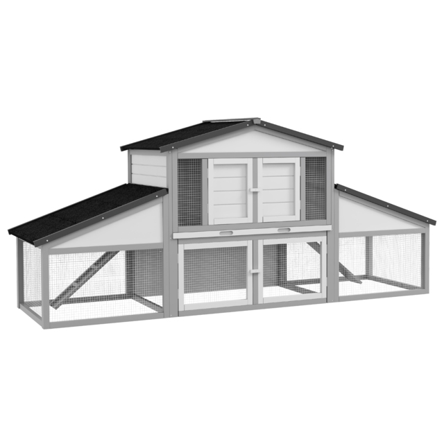 PawHut Large Rabbit Hutch with Run, Outdoor Bunny Cage, with Tray, Ramp - Light Grey - Aosom UK - image 1