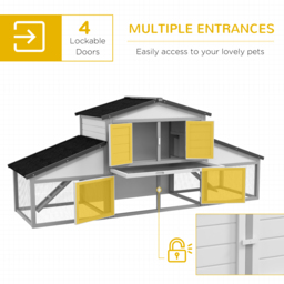 PawHut Large Rabbit Hutch with Run, Outdoor Bunny Cage, with Tray, Ramp - Light Grey - Aosom UK - thumbnail 4