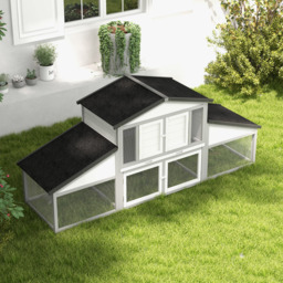 PawHut Large Rabbit Hutch with Run, Outdoor Bunny Cage, with Tray, Ramp - Light Grey - Aosom UK - thumbnail 9