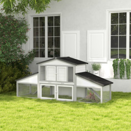 PawHut Large Rabbit Hutch with Run, Outdoor Bunny Cage, with Tray, Ramp - Light Grey - Aosom UK - thumbnail 2