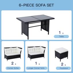 Outsunny 8-Seater Patio Furniture Set, Rattan Corner Dining Set with Wicker Coffee Table and Foot Stool, Black - Aosom UK - thumbnail 7