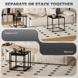HOMCOM Set of 2 Nesting Side Tables, Modern Bedside Tables with Tempered Glass Top for Living Room, Bedroom, Office, Black - thumbnail 4