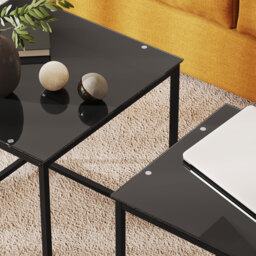 HOMCOM Set of 2 Nesting Side Tables, Modern Bedside Tables with Tempered Glass Top for Living Room, Bedroom, Office, Black - thumbnail 9