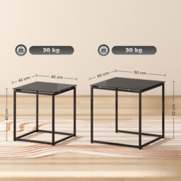 HOMCOM Set of 2 Nesting Side Tables, Modern Bedside Tables with Tempered Glass Top for Living Room, Bedroom, Office, Black - thumbnail 3