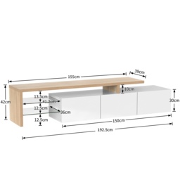 White TV Cabinet with Adjustable LED Light and Storage Shelves, TV Sideboard with High-Gloss Finish for Bedroom, 192.5x39x42 cm, White - Aosom.UK - thumbnail 3