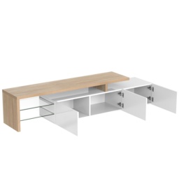 White TV Cabinet with Adjustable LED Light and Storage Shelves, TV Sideboard with High-Gloss Finish for Bedroom, 192.5x39x42 cm, White - Aosom.UK - thumbnail 7