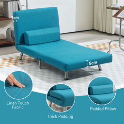 HOMCOM Single Linen-Feel Sleeper Chair - Dark Blue - thumbnail 6