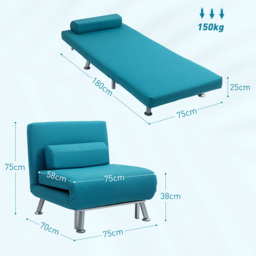 HOMCOM Single Linen-Feel Sleeper Chair - Dark Blue - thumbnail 3