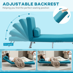 HOMCOM Single Linen-Feel Sleeper Chair - Dark Blue - thumbnail 5