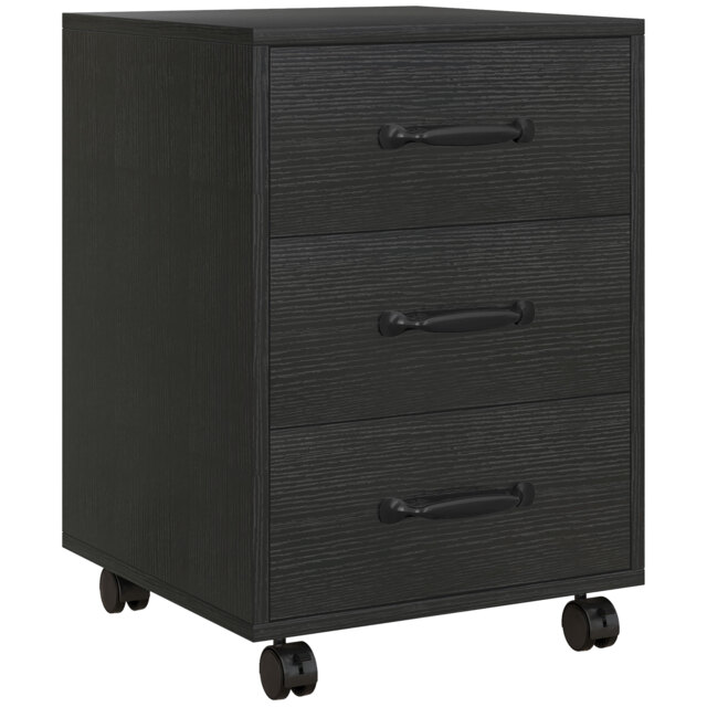 HOMCOM 3 Drawer File Cabinet, Mobile Filing Cabinet on Wheels for Home Office, Study, Black - Aosom UK - image 1