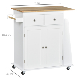 HOMCOM Kitchen Island Storage Cabinet Rolling Trolley with Rubber Wood Top, 3-Tier Spice Rack, Large Cabinet & Drawers - thumbnail 3