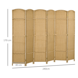 HOMCOM 6 Panel Folding Room Divider, Freestanding Privacy Screen for Living Room, Bedroom and Office, 240 x 170cm, Natural - thumbnail 3