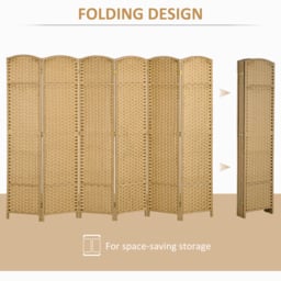 HOMCOM 6 Panel Folding Room Divider, Freestanding Privacy Screen for Living Room, Bedroom and Office, 240 x 170cm, Natural - thumbnail 5