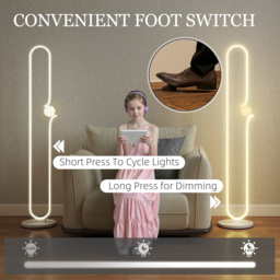 HOMCOM LED Floor Lamp, Dimmable Floor Standing Lamp with Glass Night Light, Foot Switch for Living Room, Bedroom, Office, White - thumbnail 6