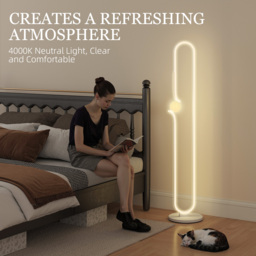 HOMCOM LED Floor Lamp, Dimmable Floor Standing Lamp with Glass Night Light, Foot Switch for Living Room, Bedroom, Office, White - thumbnail 5