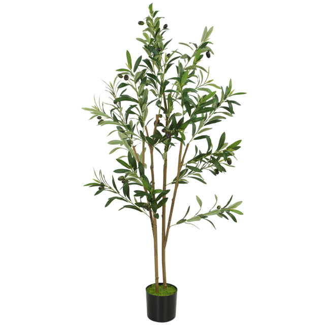 HOMCOM Decorative Artificial Plant, 120 cm Silk Olive Tree with 303 Leaves in Cement Pot, Fake Plant - image 1