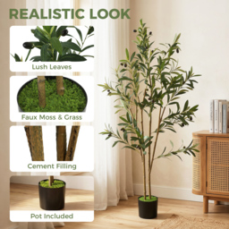 HOMCOM Decorative Artificial Plant, 120 cm Silk Olive Tree with 303 Leaves in Cement Pot, Fake Plant - thumbnail 4