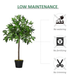 Outsunny Set of 2 Artificial Topiary Bay Laurel Ball Trees Decorative Plant with Nursery Pot for Indoor Outdoor Décor, 90cm - Aosom UK - thumbnail 6