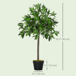 Outsunny Set of 2 Artificial Topiary Bay Laurel Ball Trees Decorative Plant with Nursery Pot for Indoor Outdoor Décor, 90cm - Aosom UK - thumbnail 3
