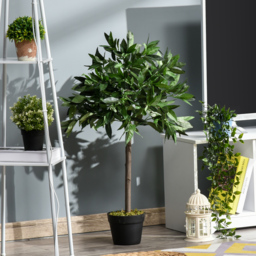 Outsunny Set of 2 Artificial Topiary Bay Laurel Ball Trees Decorative Plant with Nursery Pot for Indoor Outdoor Décor, 90cm - Aosom UK - thumbnail 2
