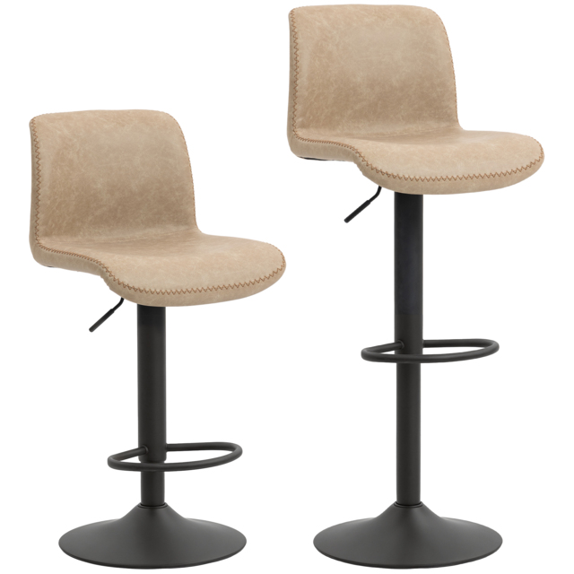 HOMCOM Bar Stools Set of 2, PU Leather Barstools with Backrest and Footrest for Kitchen, Counter, Breakfast Bar, Light Brown - image 1