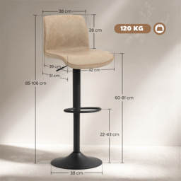 HOMCOM Bar Stools Set of 2, PU Leather Barstools with Backrest and Footrest for Kitchen, Counter, Breakfast Bar, Light Brown - thumbnail 3