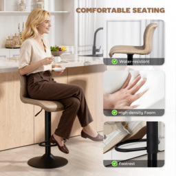 HOMCOM Bar Stools Set of 2, PU Leather Barstools with Backrest and Footrest for Kitchen, Counter, Breakfast Bar, Light Brown - thumbnail 5