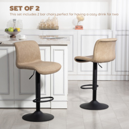 HOMCOM Bar Stools Set of 2, PU Leather Barstools with Backrest and Footrest for Kitchen, Counter, Breakfast Bar, Light Brown - thumbnail 4