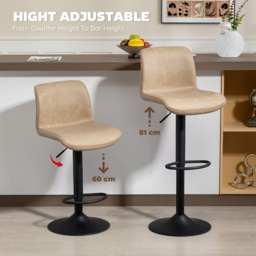 HOMCOM Bar Stools Set of 2, PU Leather Barstools with Backrest and Footrest for Kitchen, Counter, Breakfast Bar, Light Brown - thumbnail 6