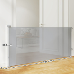 PawHut Retractable Stair Gate Extends Up to 180 cm Wide, Dog Gate for Doorways, Stairways, Hallways, Grey - thumbnail 3