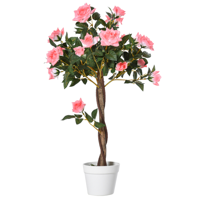 Outsunny Artificial Rose Tree: 90cm Fake Plant with 21 Flowers, Pink & Green Indoor/Outdoor Home Office Decor - Aosom UK - image 1
